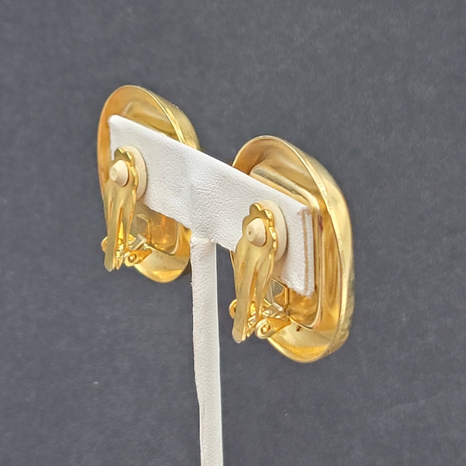 Clip on Earrings Gold tone Square Blue Felt Drop 1.25"