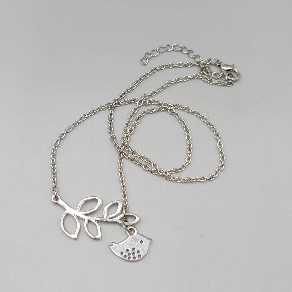 Bird and Branch Necklace Silver tone 18"