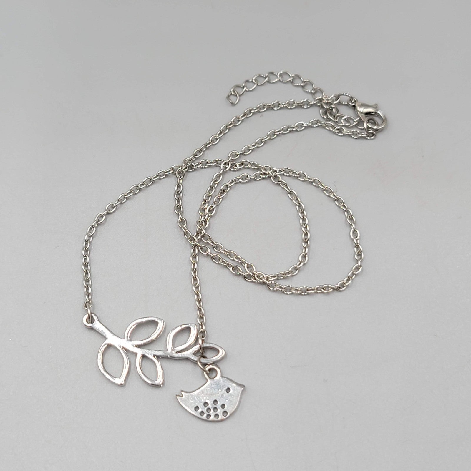 Bird and Branch Necklace Silver tone 18"