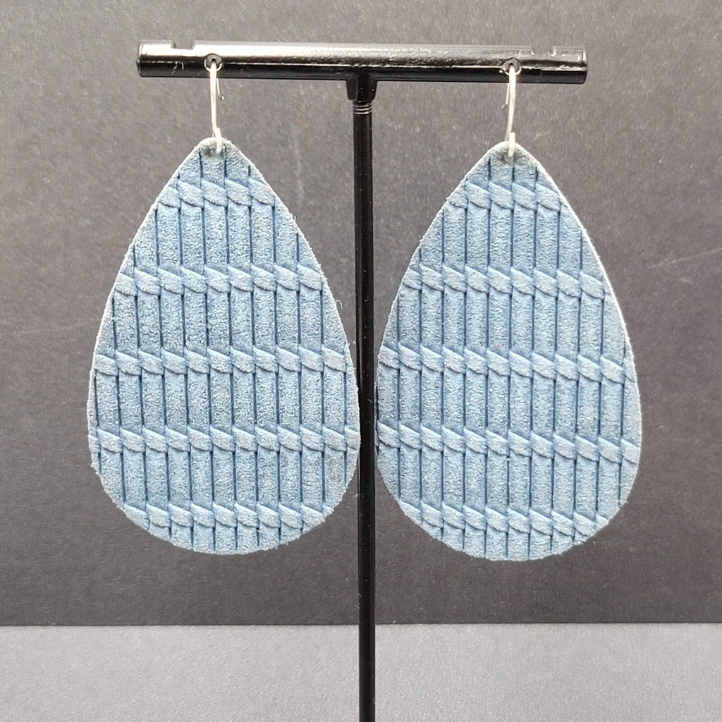 Pierced Earrings Purple Blue Teardrop Fabric Dangle 2.5"