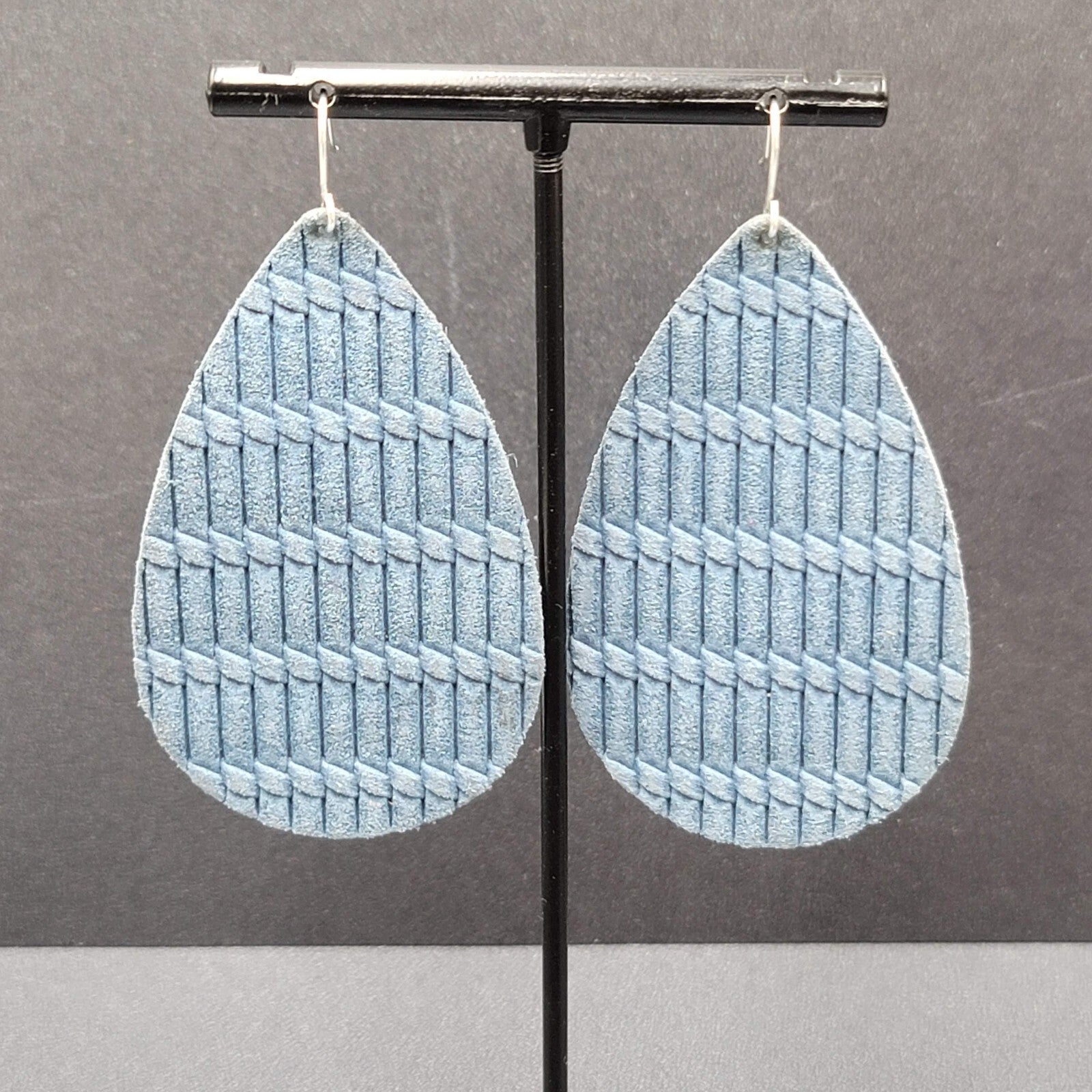 Pierced Earrings Purple Blue Teardrop Fabric Dangle 2.5"