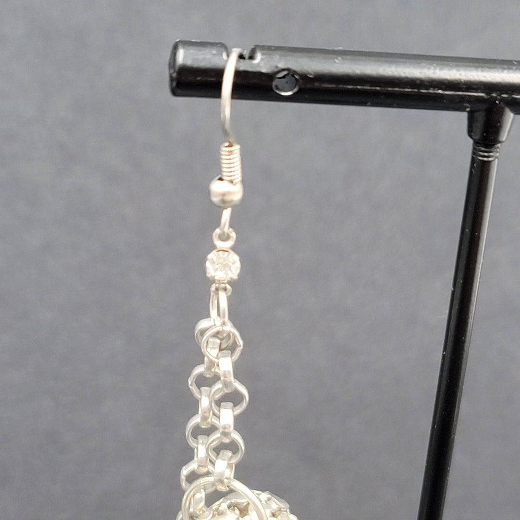 Pierced Earrings Silver tone Statement Dangle Chains 3.25"
