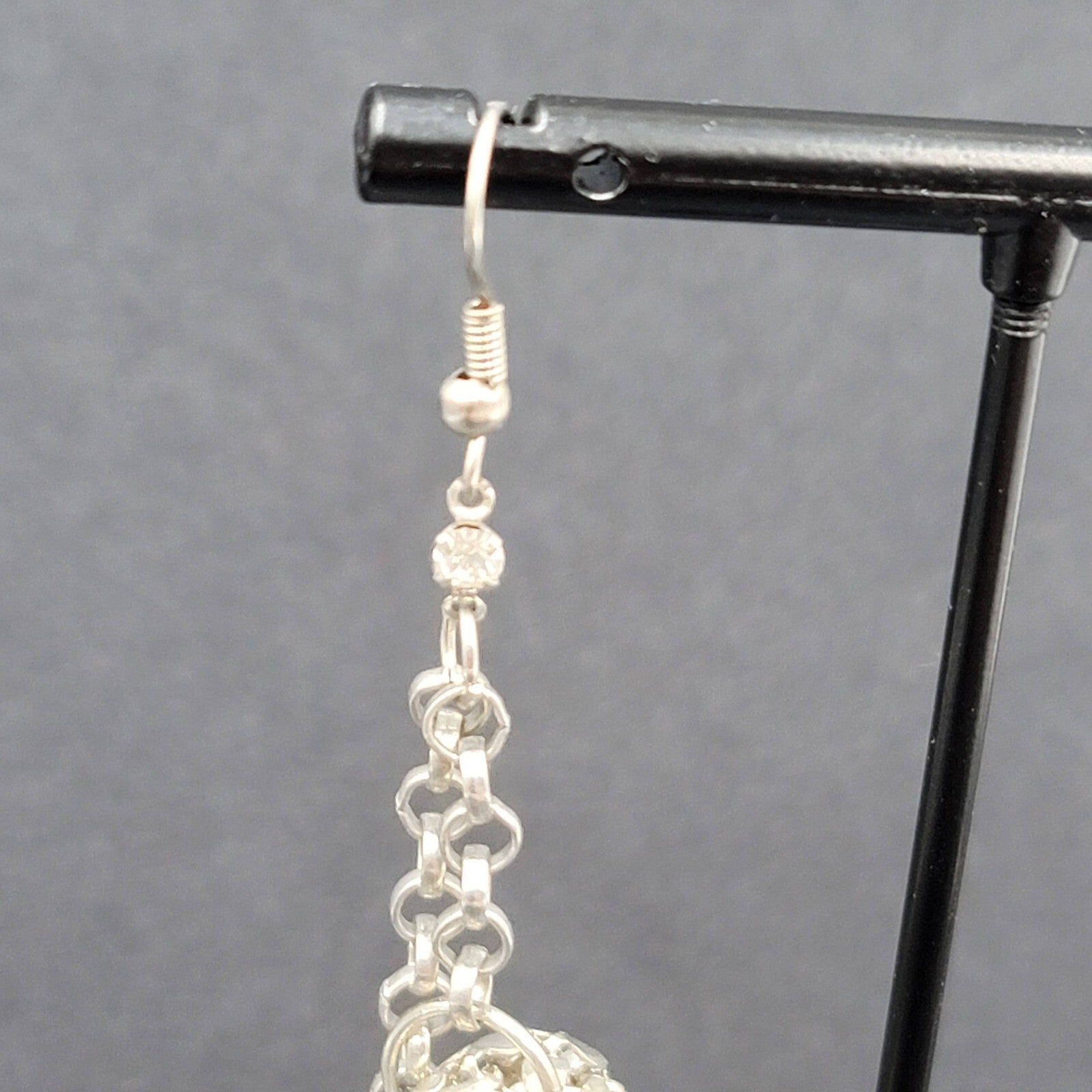 Pierced Earrings Silver tone Statement Dangle Chains 3.25"