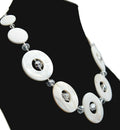 Mother of Pearl Necklace Circle Bead Hand Knotted Crystal Silver tone 21" - 23"