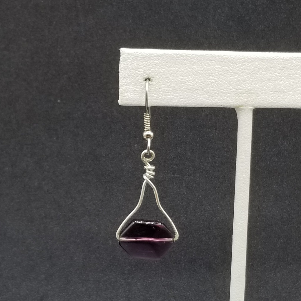 Pierced Earrings Silver tone Faceted Purple Crystal Dangle 1"