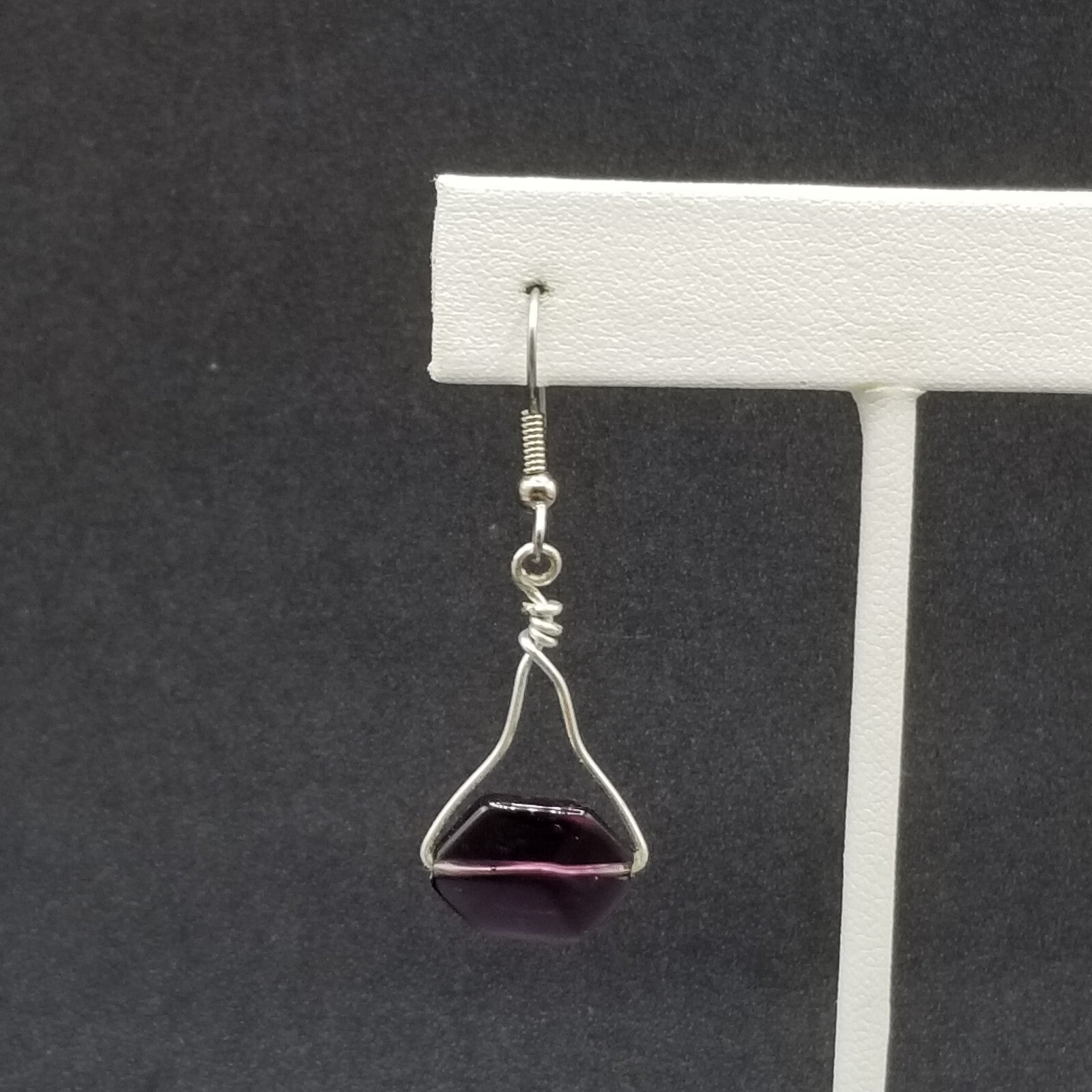 Pierced Earrings Silver tone Faceted Purple Crystal Dangle 1"