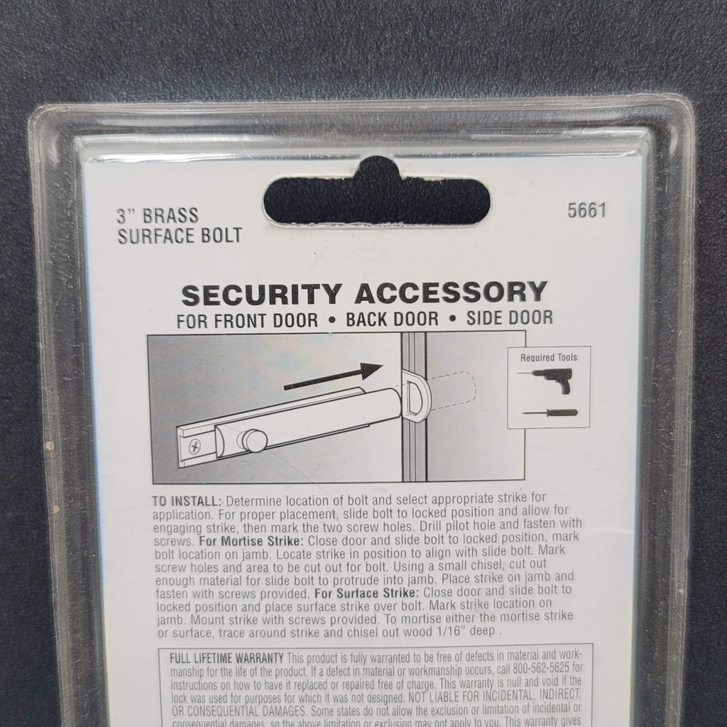 Brinks Hardware Brass Surface Bolt 5661 3 in NEW
