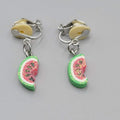 Watermelon Dangle Clip on Earrings Silver tone Cute 3/4"