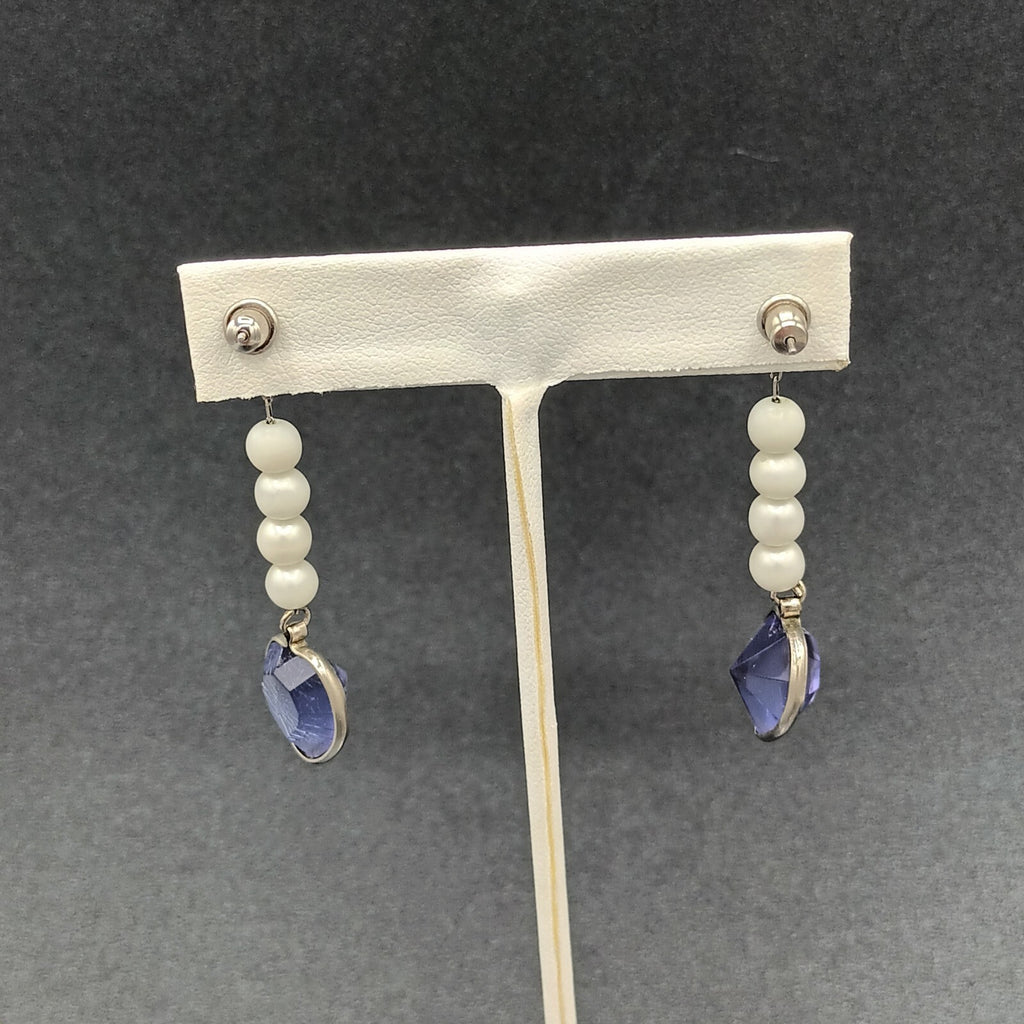 Vintage Pierced Earrings Purple Acrylic Heart Beaded Dangle 2"
