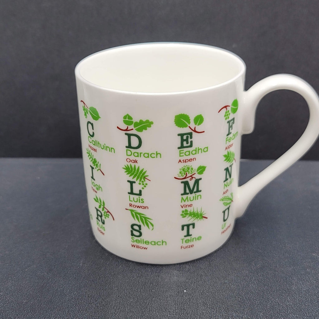 Aros Coffee Mug Cup Gaelic Alphabet Through Trees 3.25"