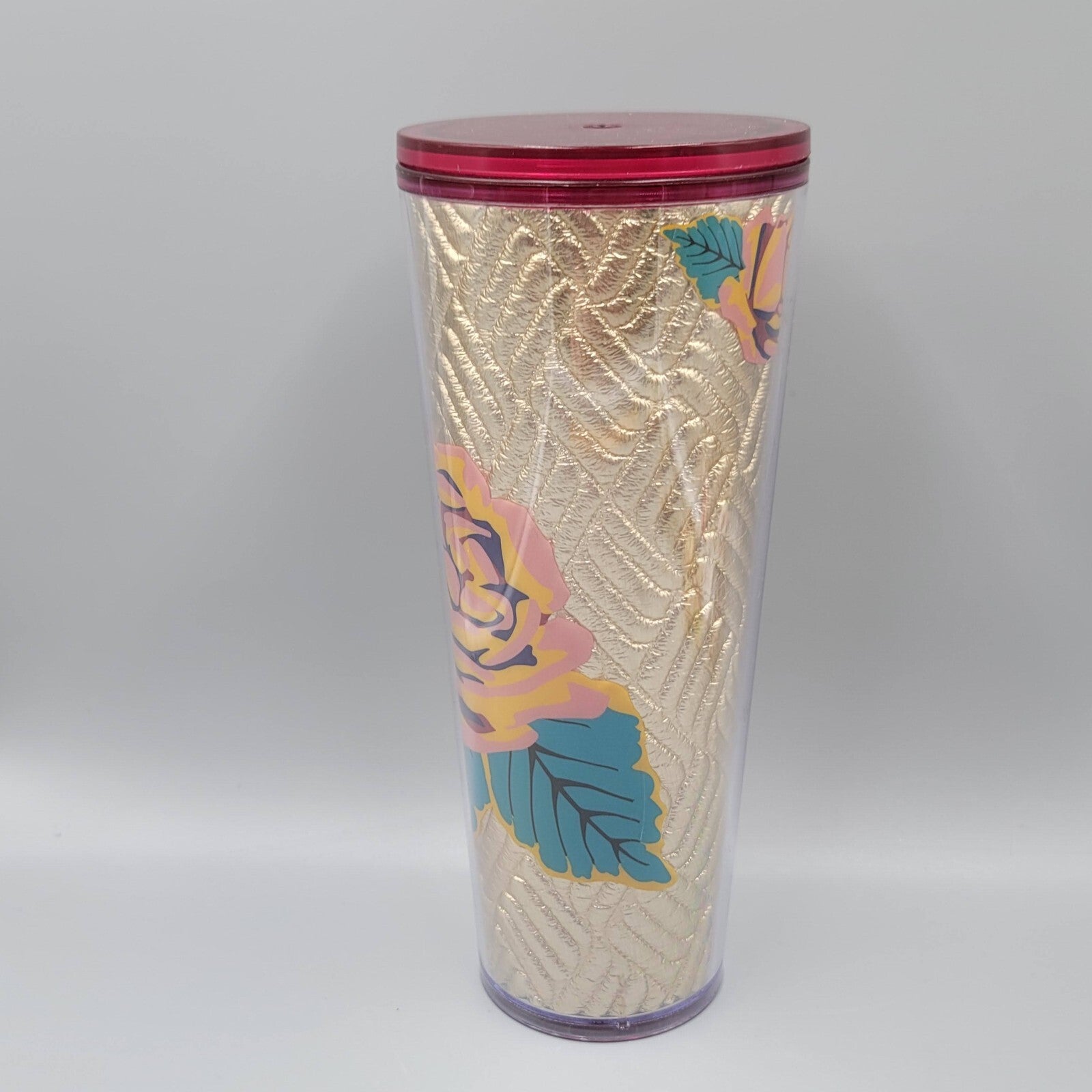 Starbucks Fall 2020 Gold Quilted Rose Venti Tumbler 24 oz Lid Missing Straw