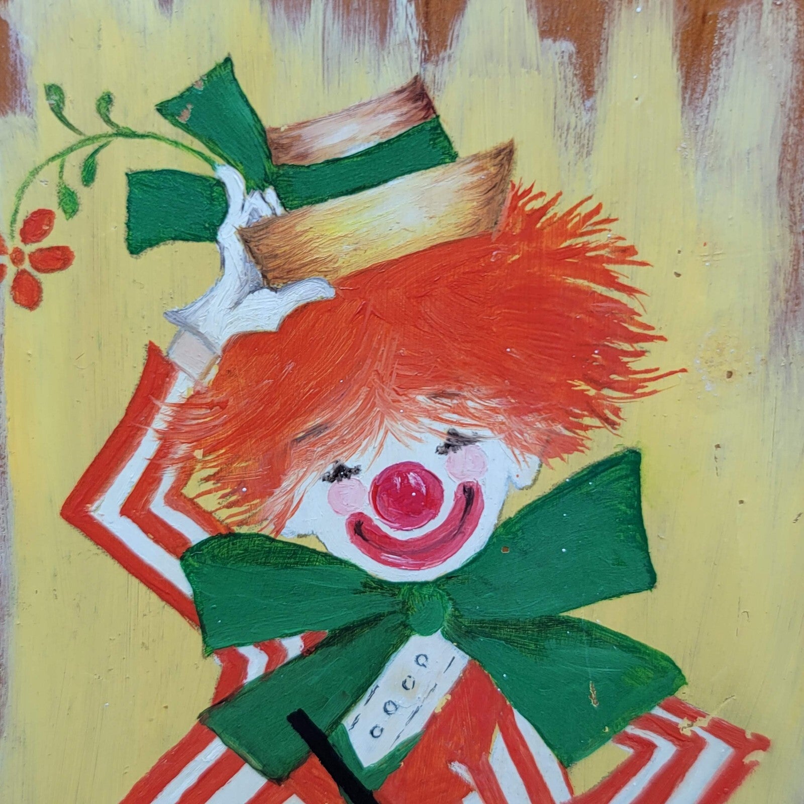 Vintage Original Clown Painting on Wood Folk Art 9 3/4"x5 3/8"