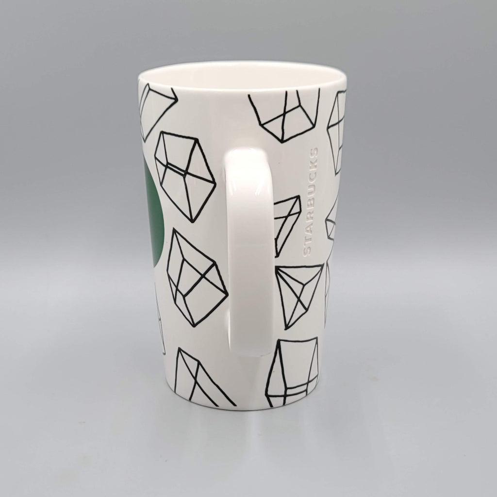 2014 Starbucks Coffee Tea Ceramic Mug Green Dot Black Geometric Cubes 16 oz