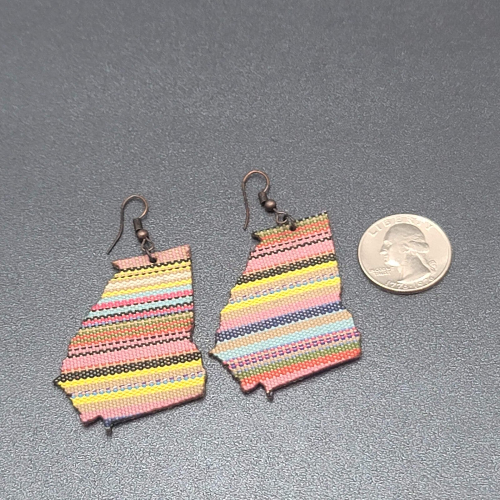 Pierced Earrings Fabric Cut out State of Missouri Dangle 1.75"