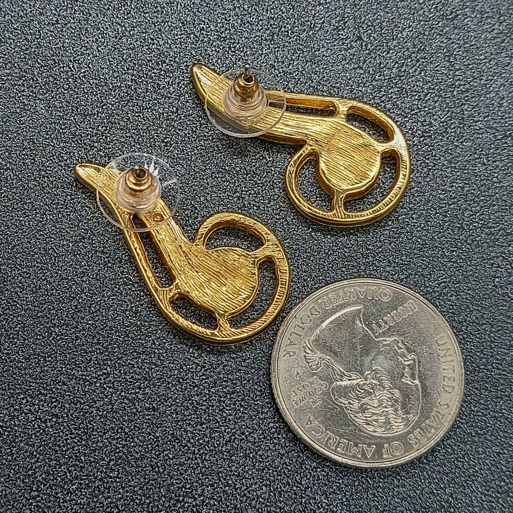 Vintage Pierced Earrings Gold Plated Pink Enamel Statement 1 1/4"