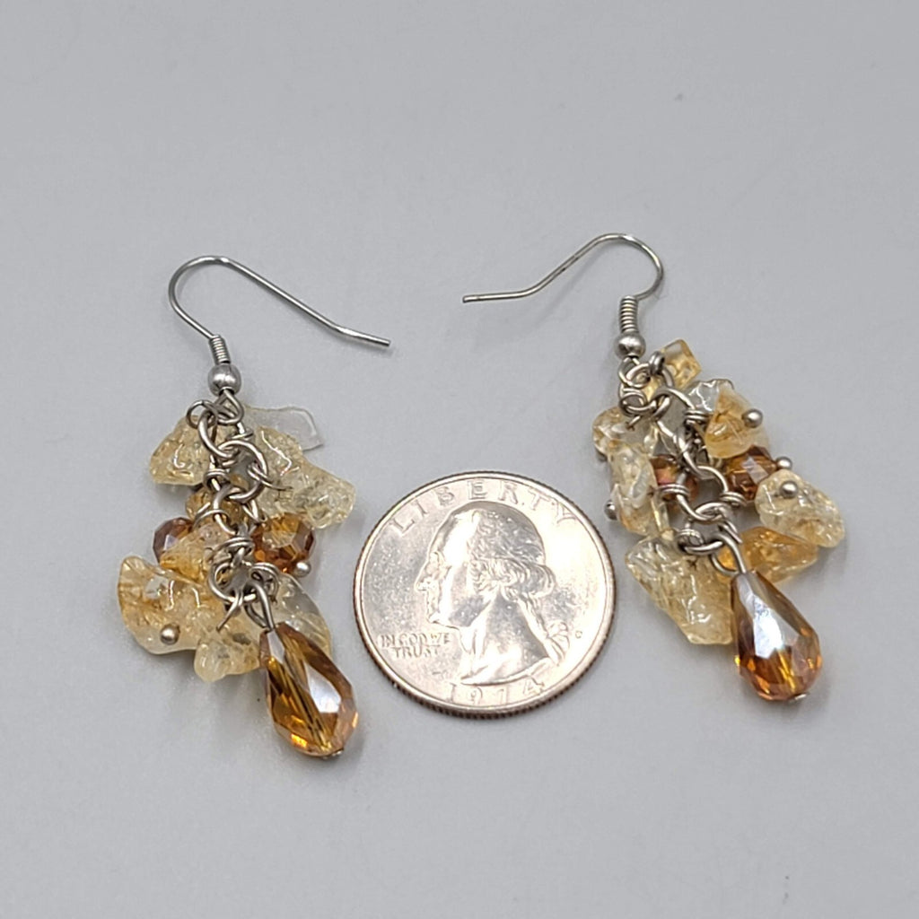 Quartz and Crystal Cluster Beads Pierced Earrings Silver tone Dangle 1.5"