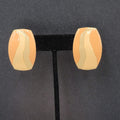 Vintage Pierced Earrings Peach Tan Gray Enamel Rectangle Drop 1 3/8"