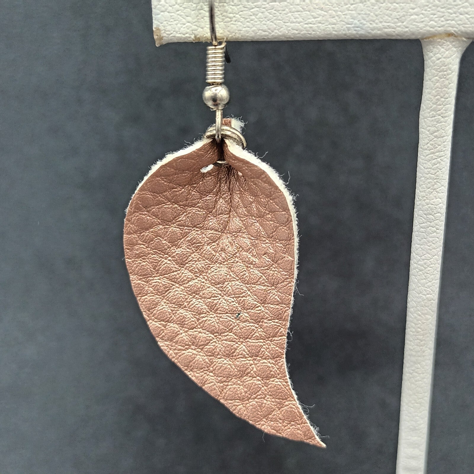 Pierced Earrings Silver tone Pink Faux Leather Felt Dangle 1 5/8"