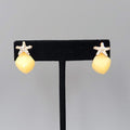 Rose Gold tone Pierced Earrings Yellow Square Drop 7/8"