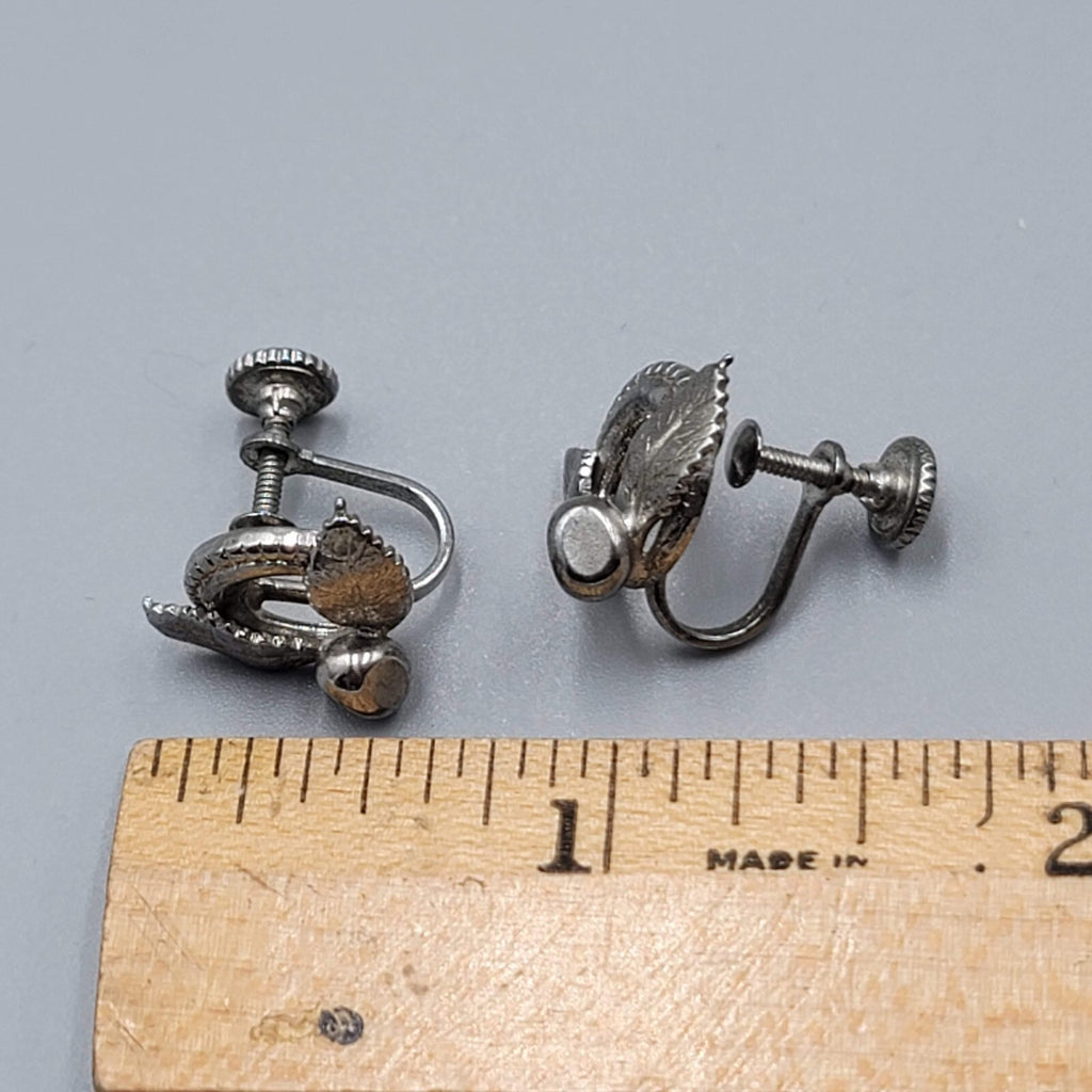 Vintage Stud Clip on Earrings Screw Back Silver tone 5/8"