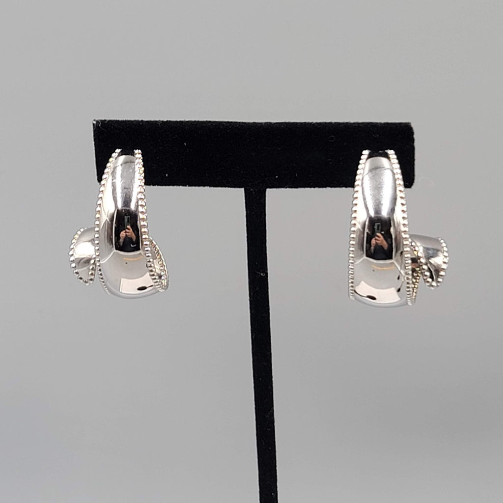 Vintage Curly Hoops Pierced Earrings High Polish Silver tone Drop 1.25"