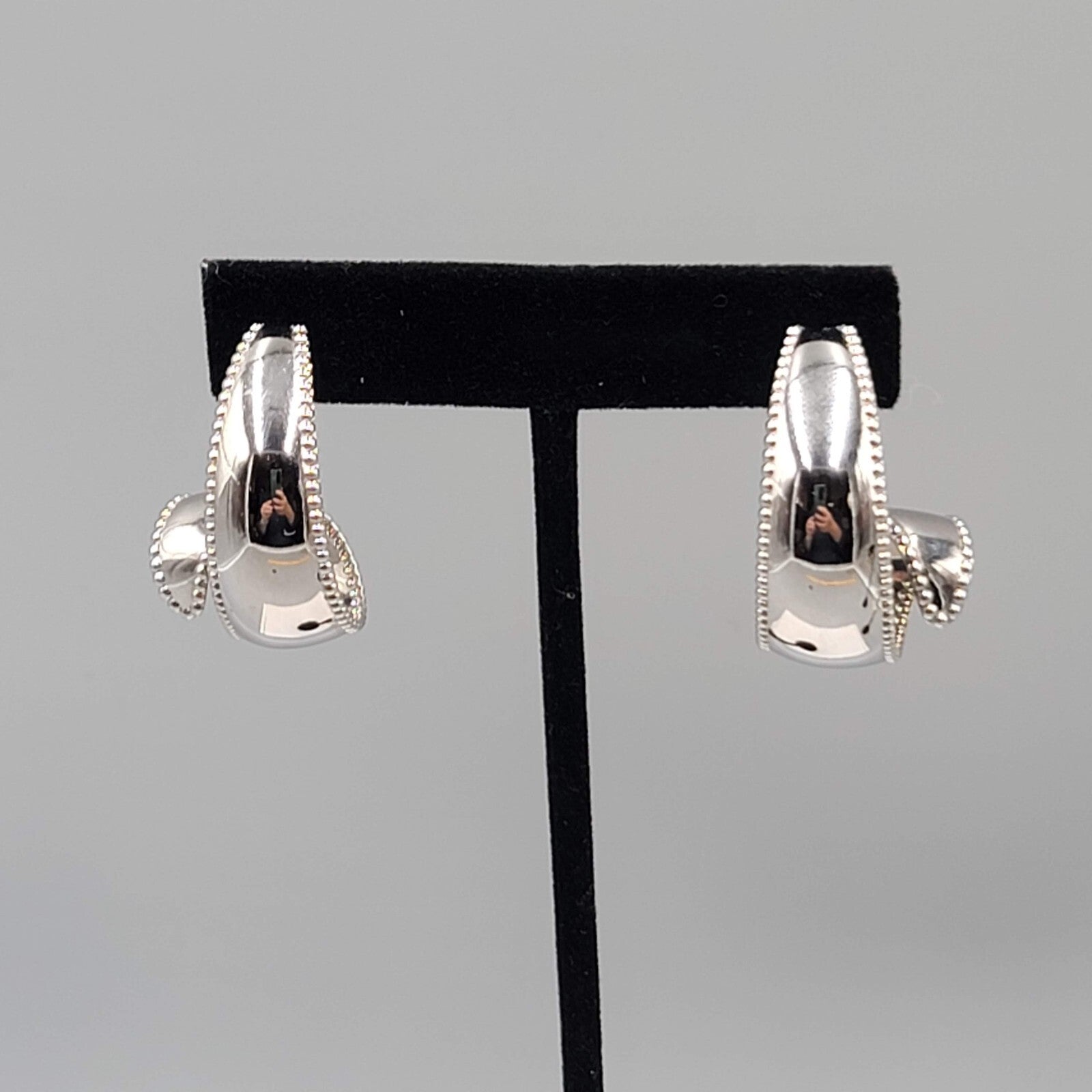 Vintage Curly Hoops Pierced Earrings High Polish Silver tone Drop 1.25"