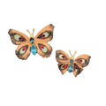 Vintage Butterfly Brooch Flocked Enamel Set of 2 