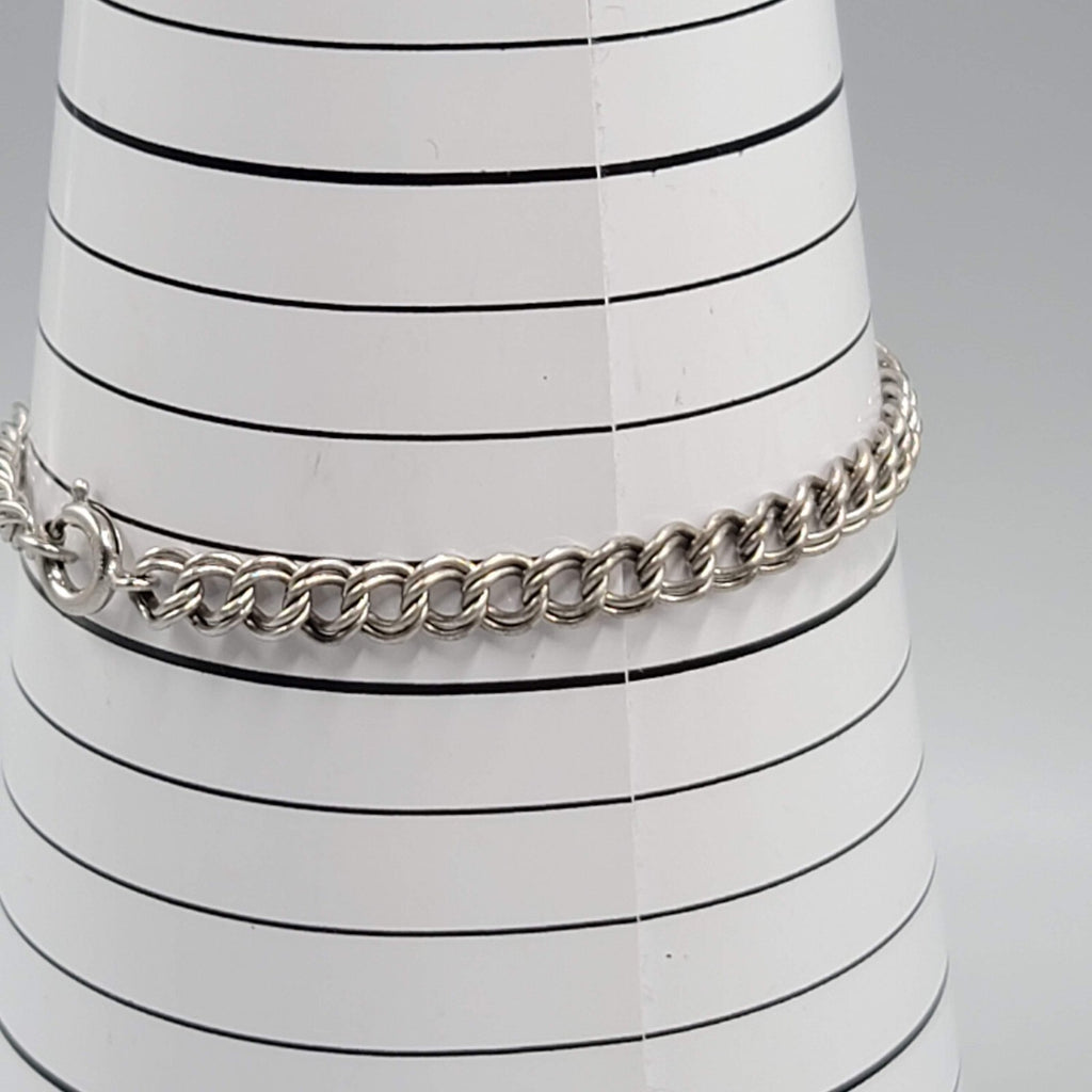 Vintage Sterling Silver Starter Charm Bracelet Double Ring 6.75"
