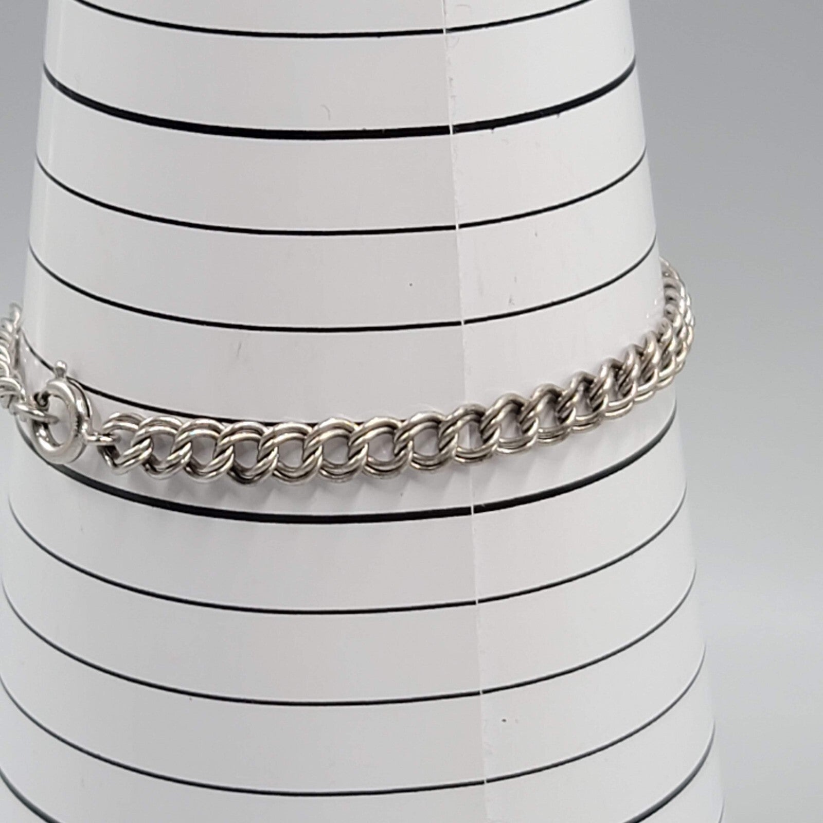 Vintage Sterling Silver Starter Charm Bracelet Double Ring 6.75"