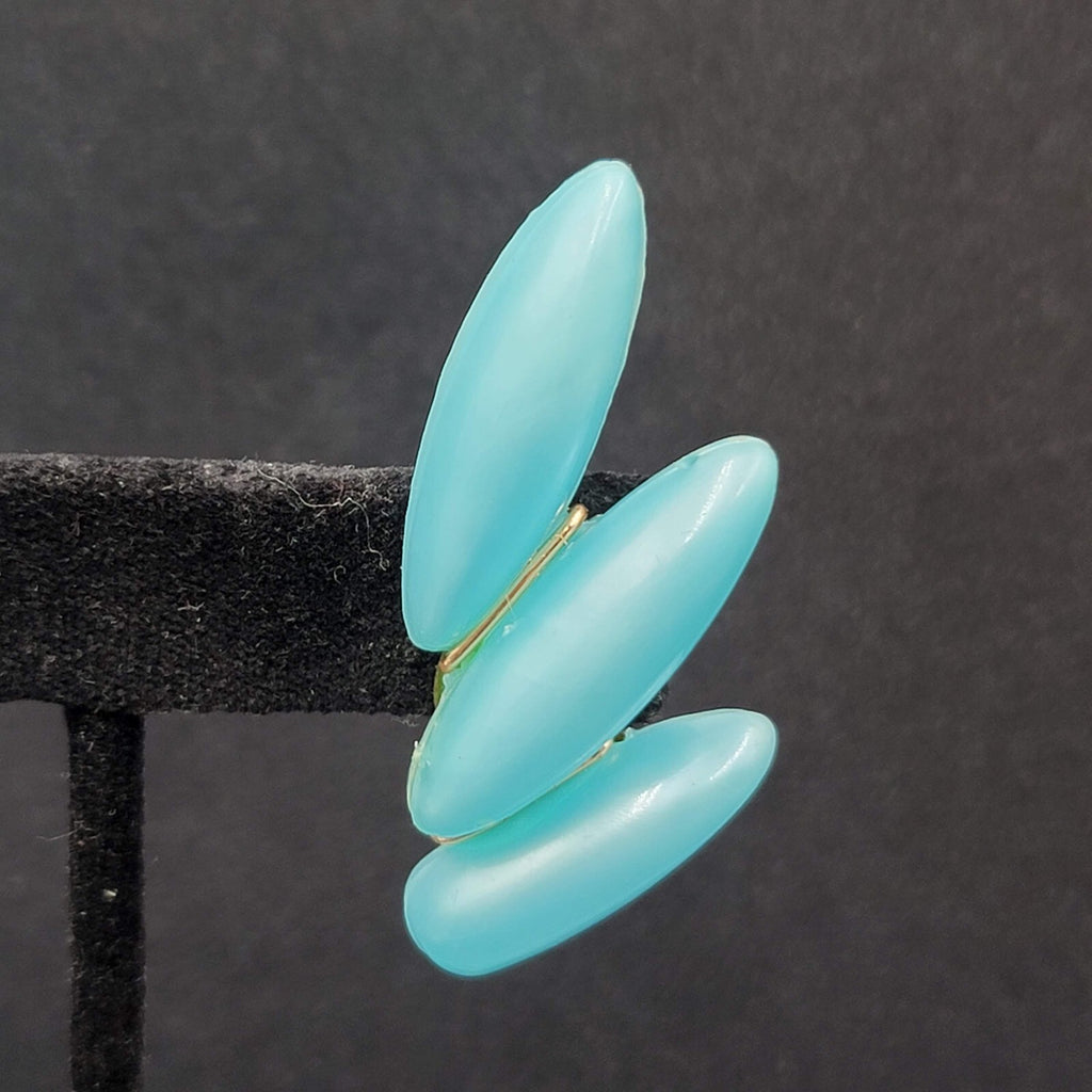 Vintage Clip on Earrings Lightweight Plastic Blue Climber W Germany 1 7/8"