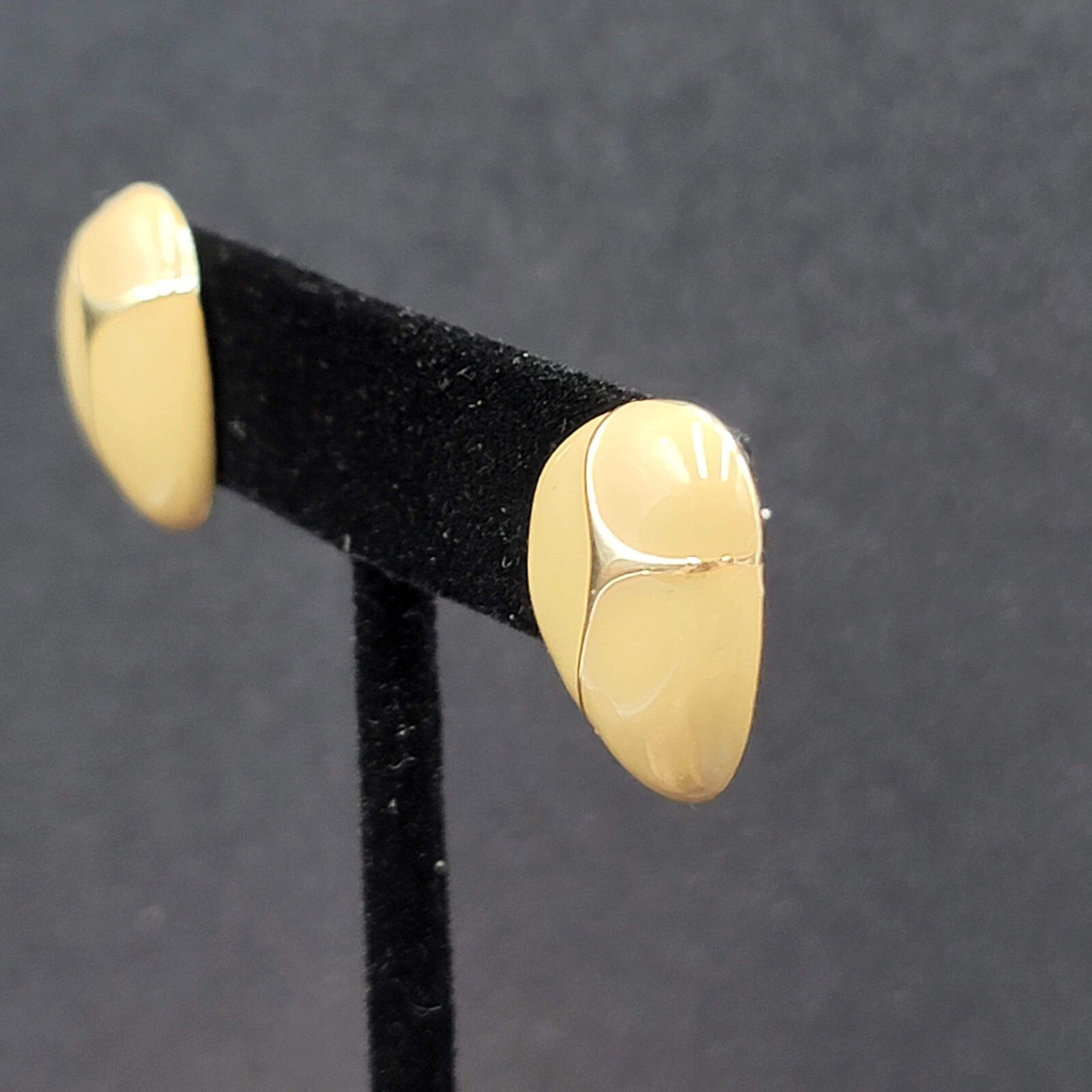 Vintage Pierced Earrings Dark Tan Enamel Gold tone Drop 3/4" 