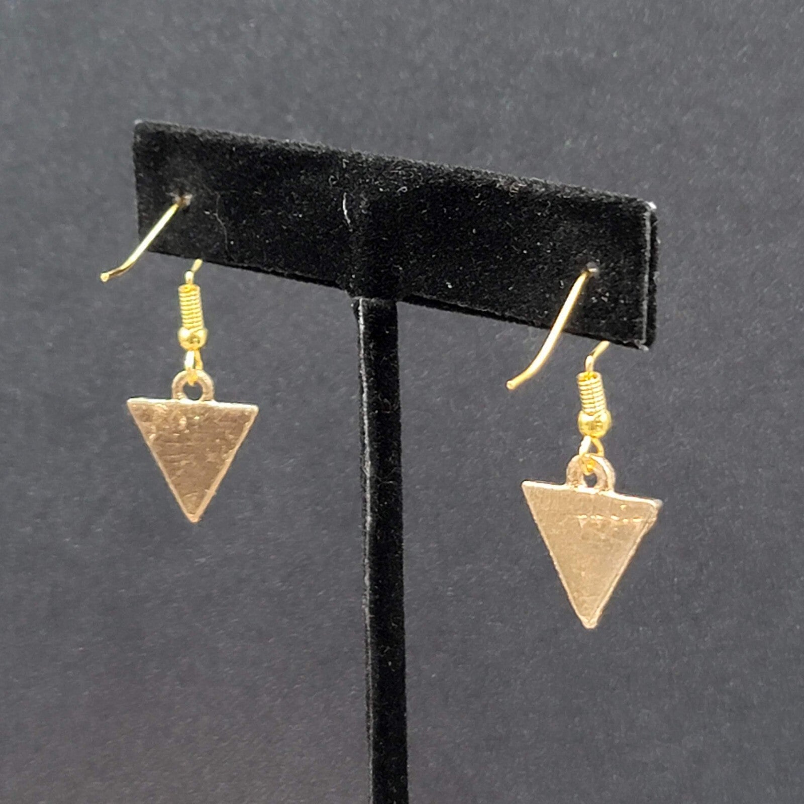 Pierced Earrings Gold tone Enamel Evil Eye Triangle Dangle 5/8"
