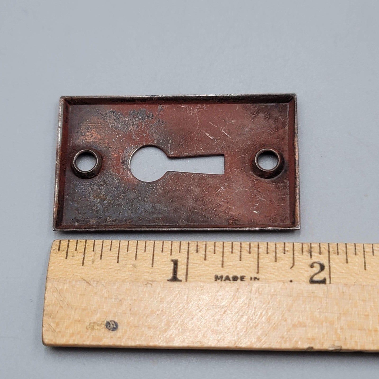 Vintage Rectangle Steel Skeleton Keyhole Escutcheon Salvage Hardware 1.75" (54)