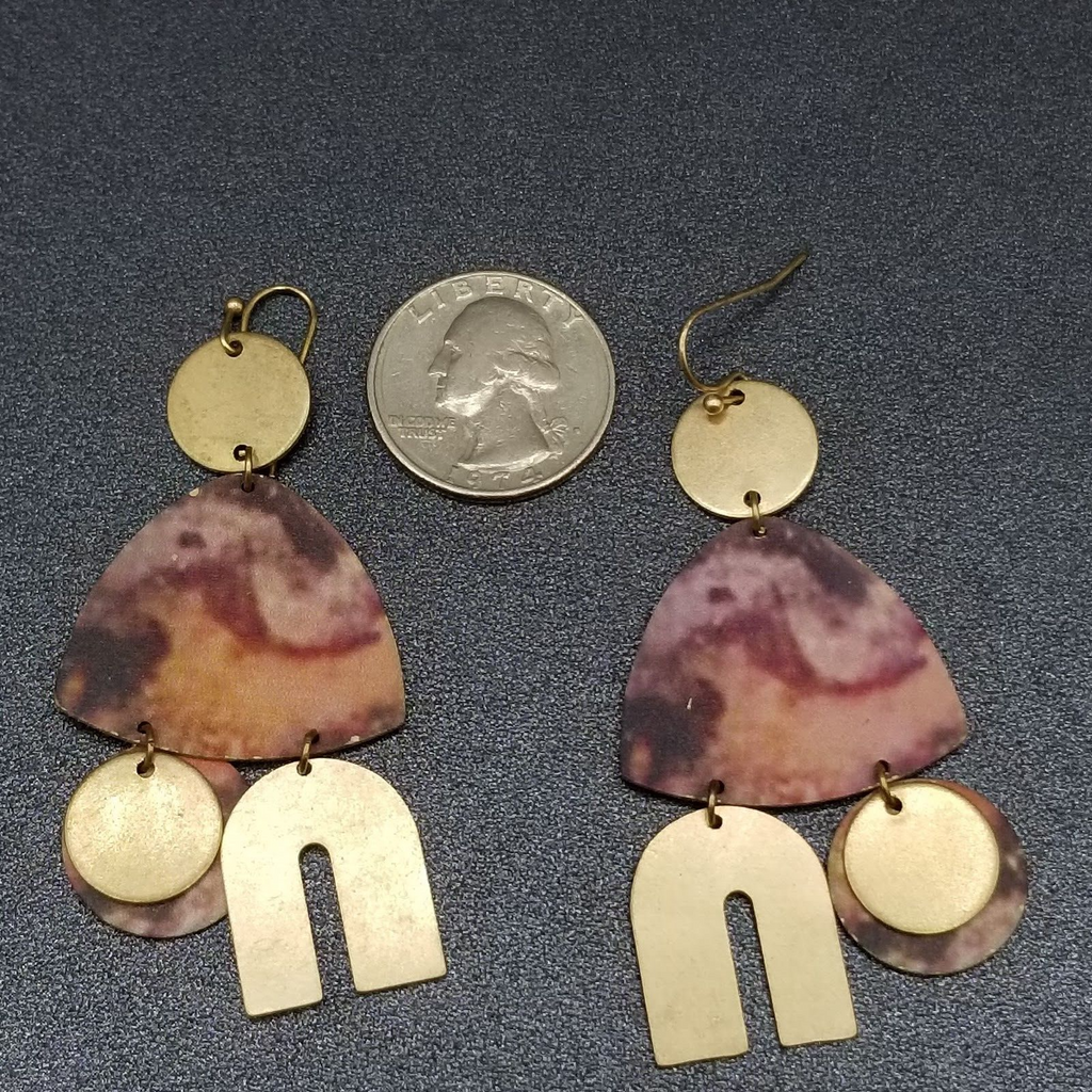 Pierced Earrings Gold tone Multicolor Geometric Statement Dangle 2 5/8"
