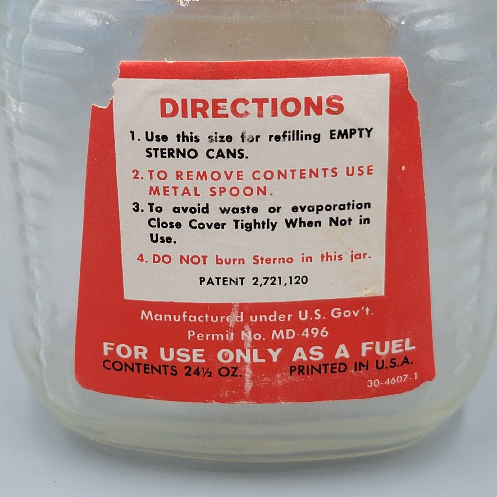 Vintage Sterno Canned Heat Fuel Refilling Glass Jar New York