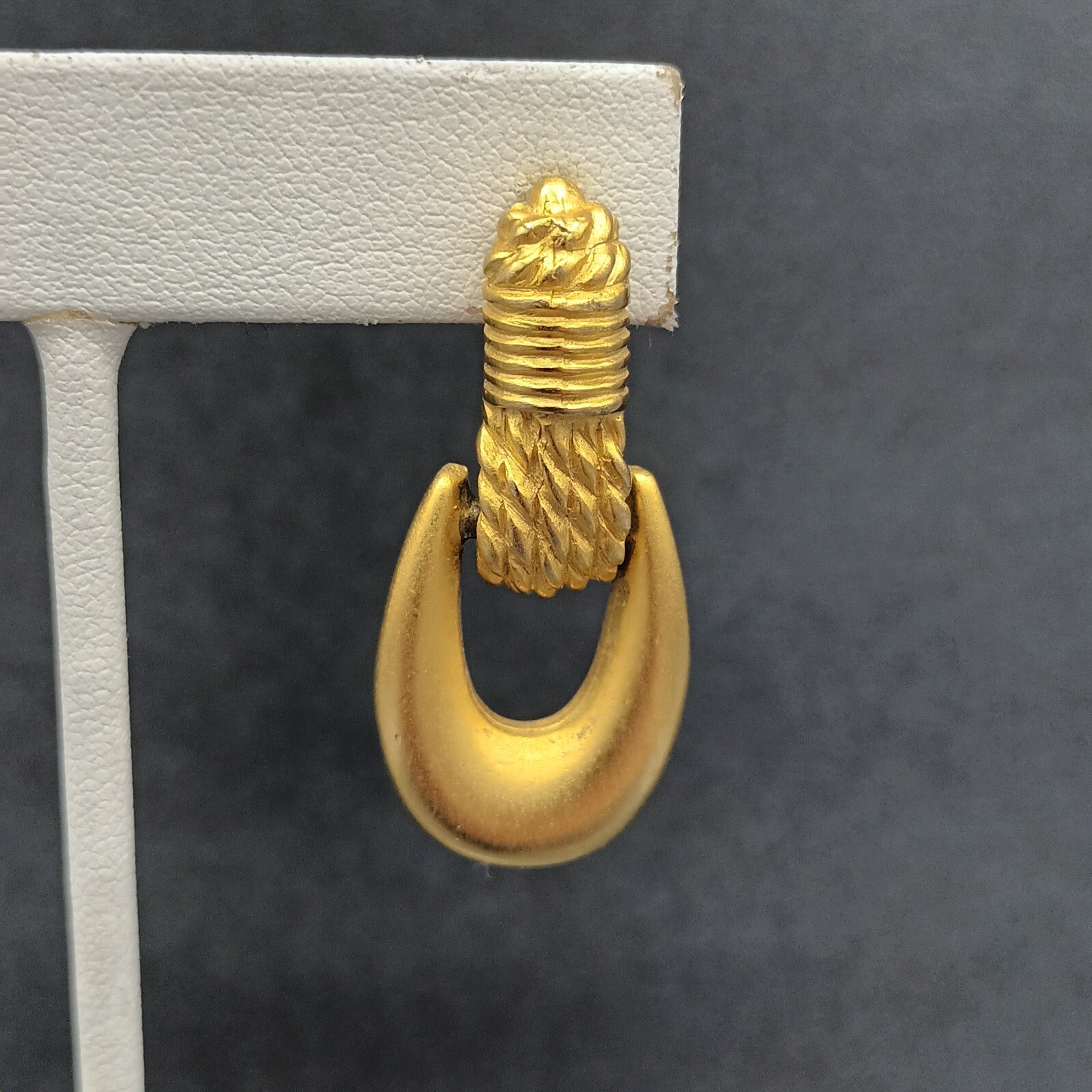 Express Pierced Earrings Brushed Gold Plated Door Knocker Dangle Statement 1.5"