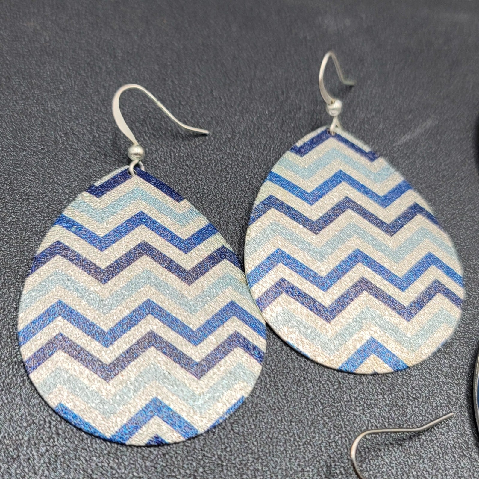 Lot of 3 Pierced Earrings Silver tone Blue Hoops Dangle
