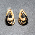 Vintage Pierced Earrings Black Cream Enamel Double Teardrop Drop 1"