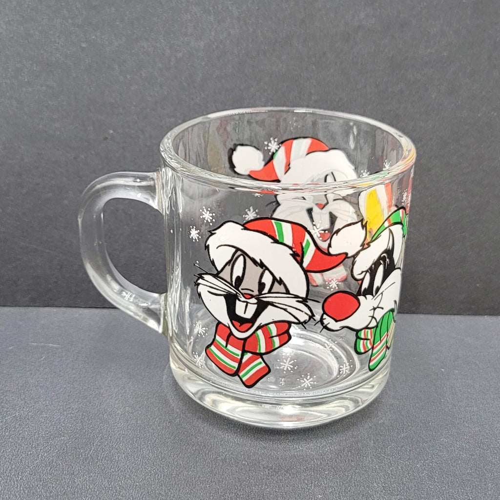 Looney Tunes Christmas Mug Glass Bugs Bunny Sylvester Tweety Warner Bros 1994