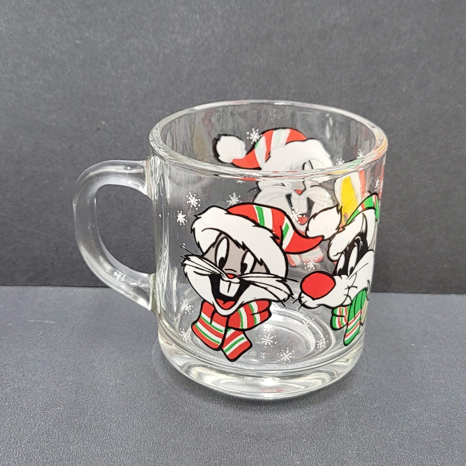 Looney Tunes Christmas Mug Glass Bugs Bunny Sylvester Tweety Warner Bros 1994