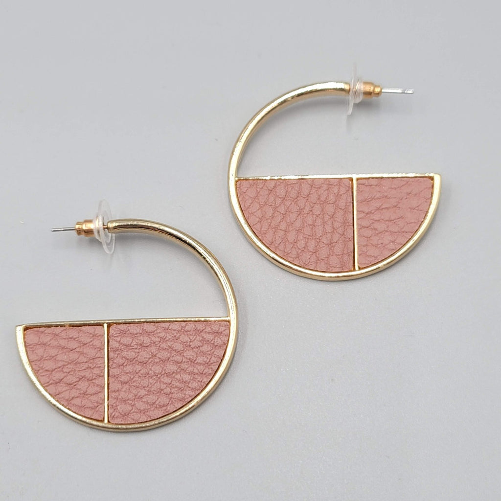 Hoop Pierced Earrings Gold tone Faux Leather Statement Hoops 1.5"