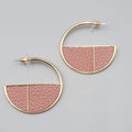 Hoop Pierced Earrings Gold tone Faux Leather Statement Hoops 1.5"