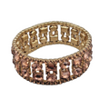 Brown Rhinestone Elastic Bracelet Gold tone Retro Look 7 in