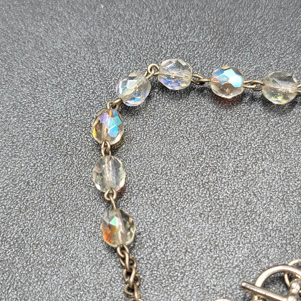 Vintage AB Glass Bead Rosary Bracelet Car Hanger White Bead