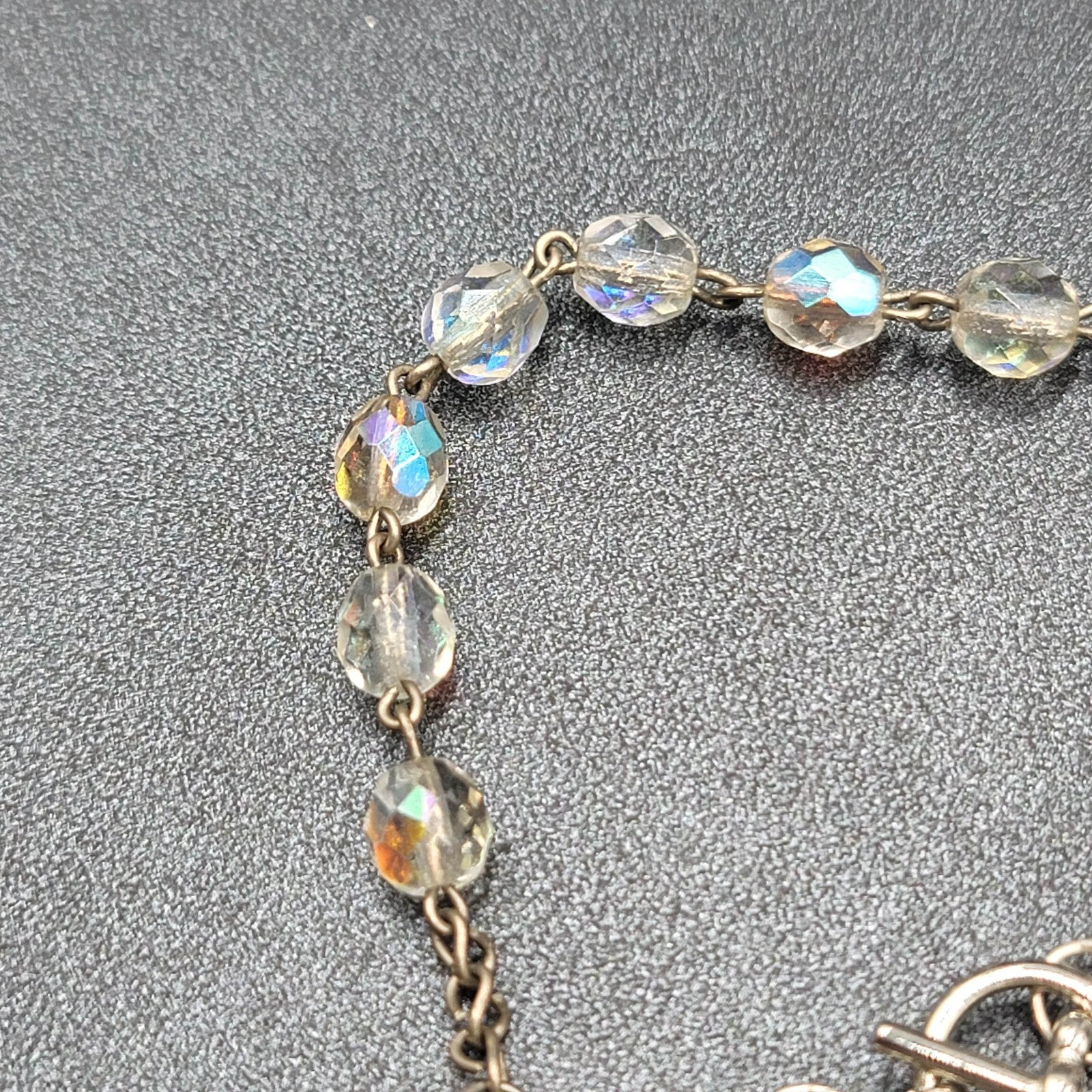 Vintage AB Glass Bead Rosary Bracelet Car Hanger White Bead