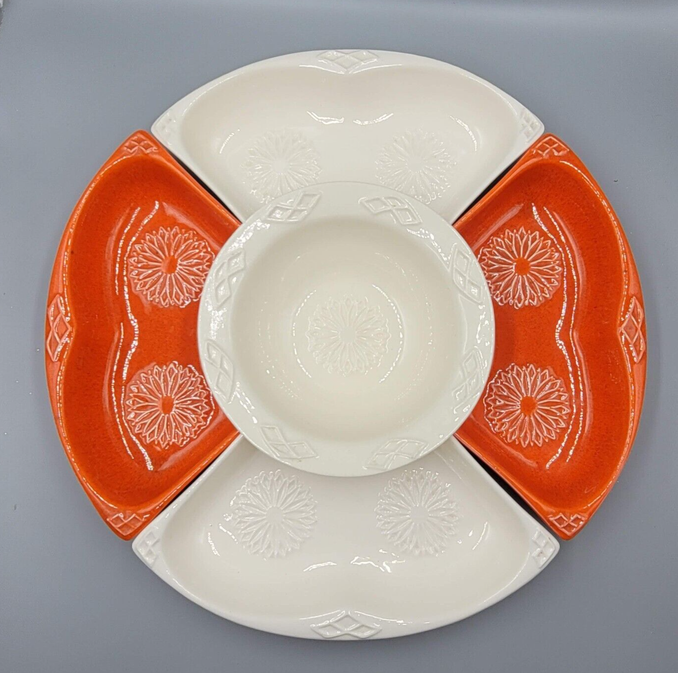 Vintage Wade California Orange White Veggie Chip And Dip Set MCM