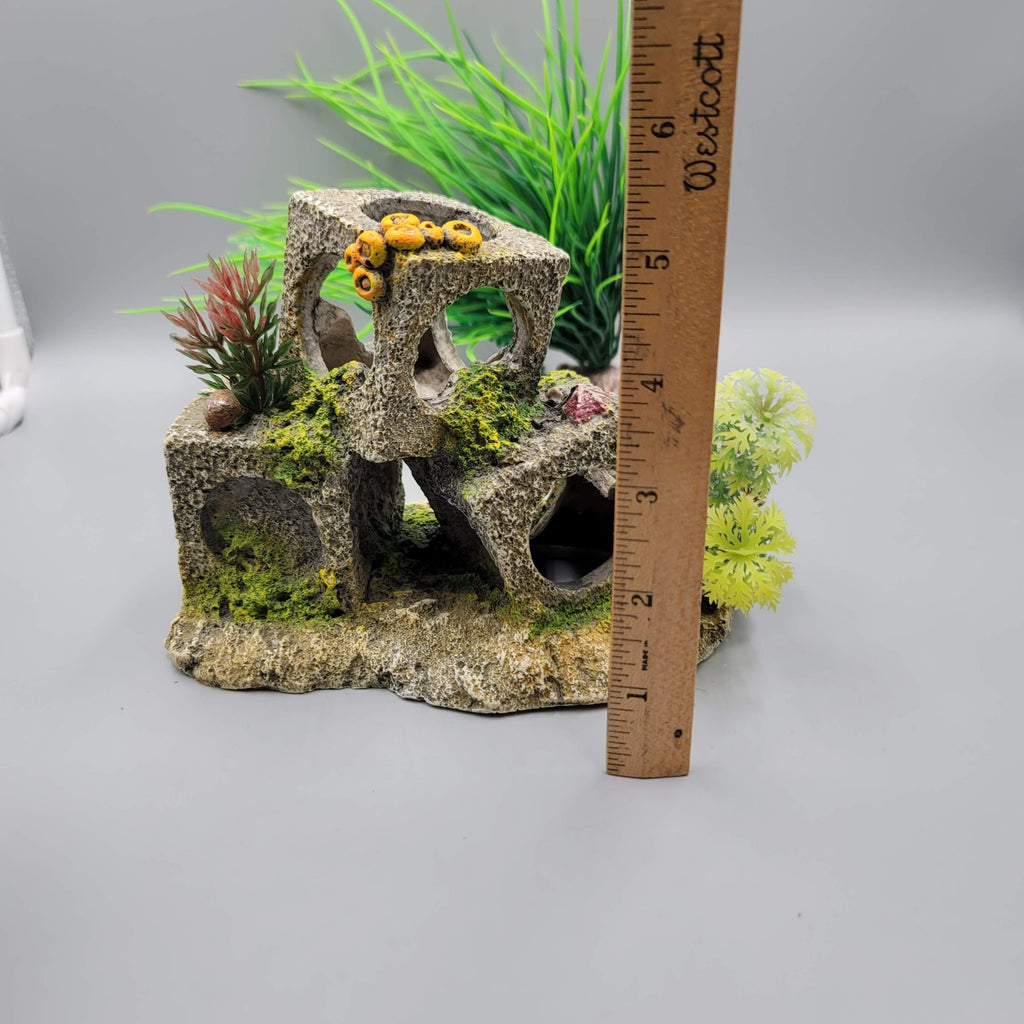 Aquarium Decor Lot Cave Rock Plant Ruins Sunken Airplane Hide Fish Tank Set 4pc