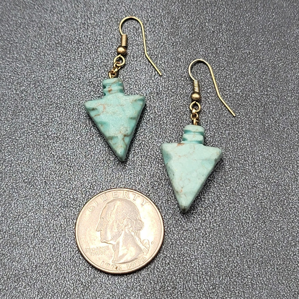 Pierced Earrings Silver tone Blue Stone Arrow Dangle 1"