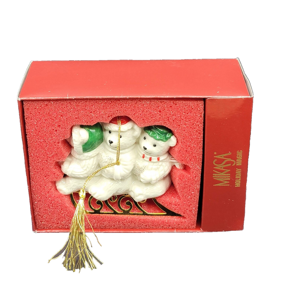 Mikasa Holiday Bear Sleigh Christmas Ornament w Box