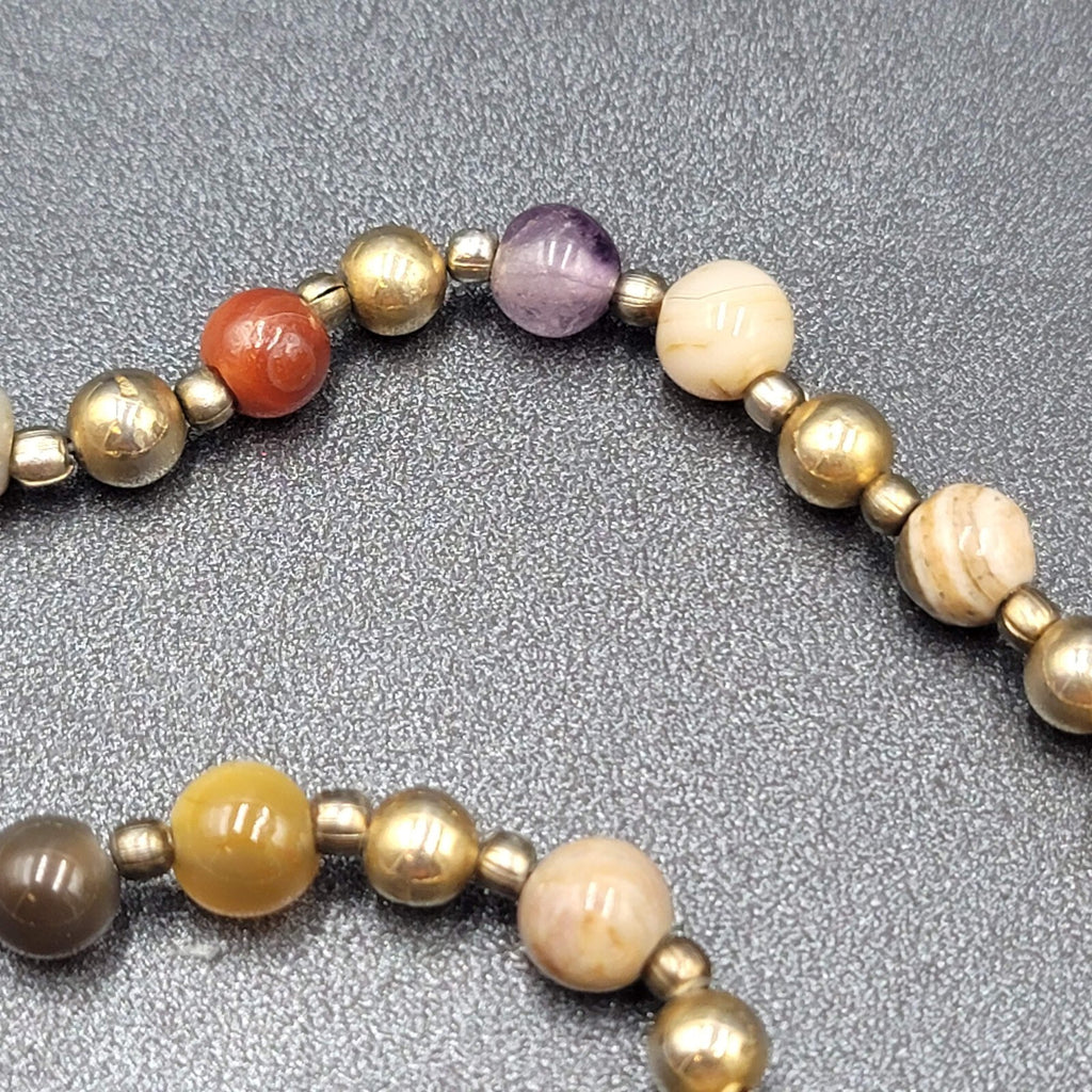 Multicolor Stone Bead Necklace Gold tone Spacers Hook Closure 22"